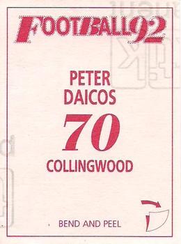 1992 Select AFL Stickers #70 Peter Daicos Back